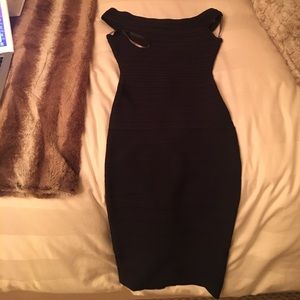 AUTHENTIC HERVE LEGER NAVY OFF THE SHOULDER DRESS
